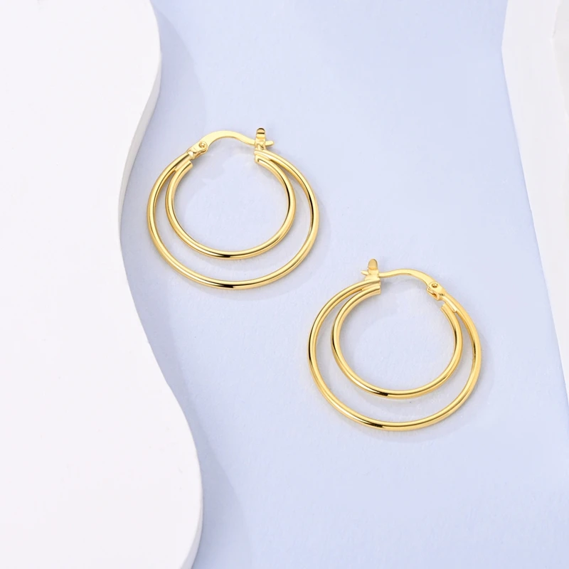 925 Sterling Silver Gold Plated Earrings Women Sparkling Large Double Hoop Earring For Anniversary Wedding Jewelry Gifts