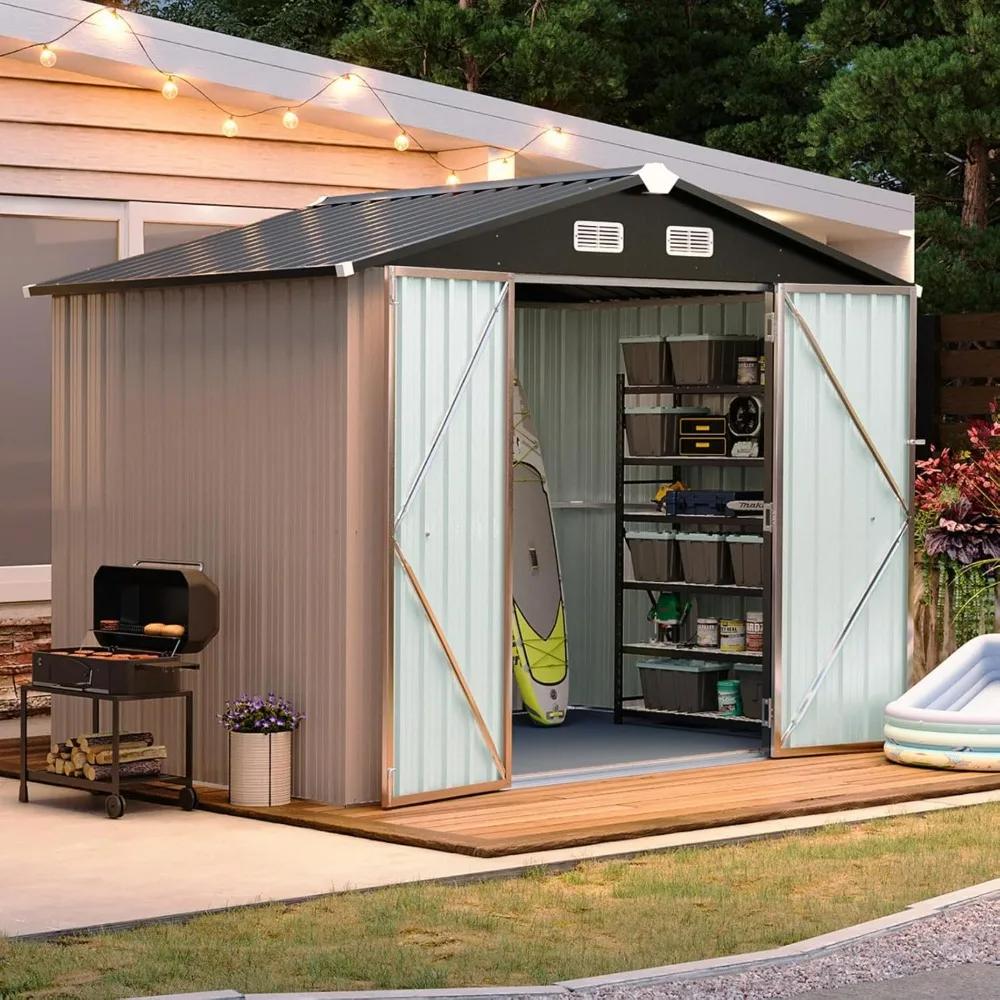 

6x8 FT Shed Outdoor Storage Shed with Floor Metal Tool Sheds with Door and Lock Outdoor Sheds for Patio, Plastic Floor Included