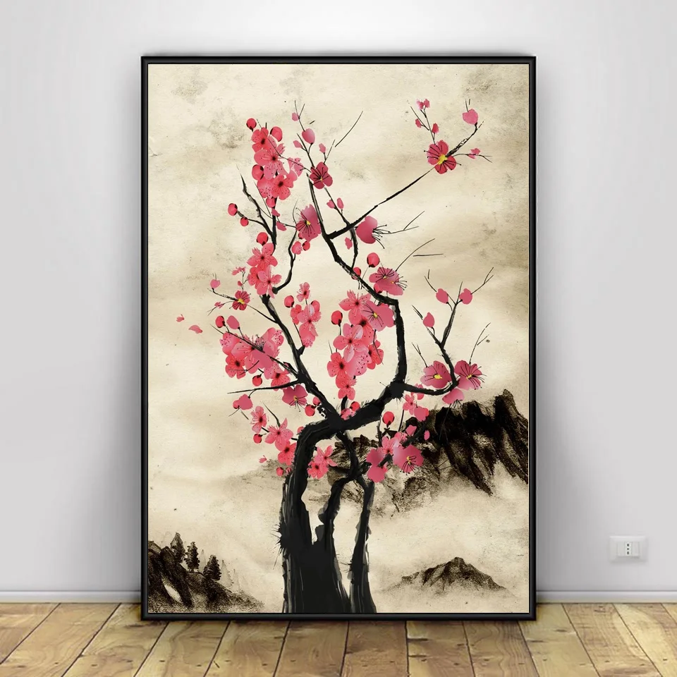 Samurai Sakura Saber Pisces Wall Art Canvas Picture Paintings Modular Japanese Ink Poster Print Moon Home Decor Living Room view 4