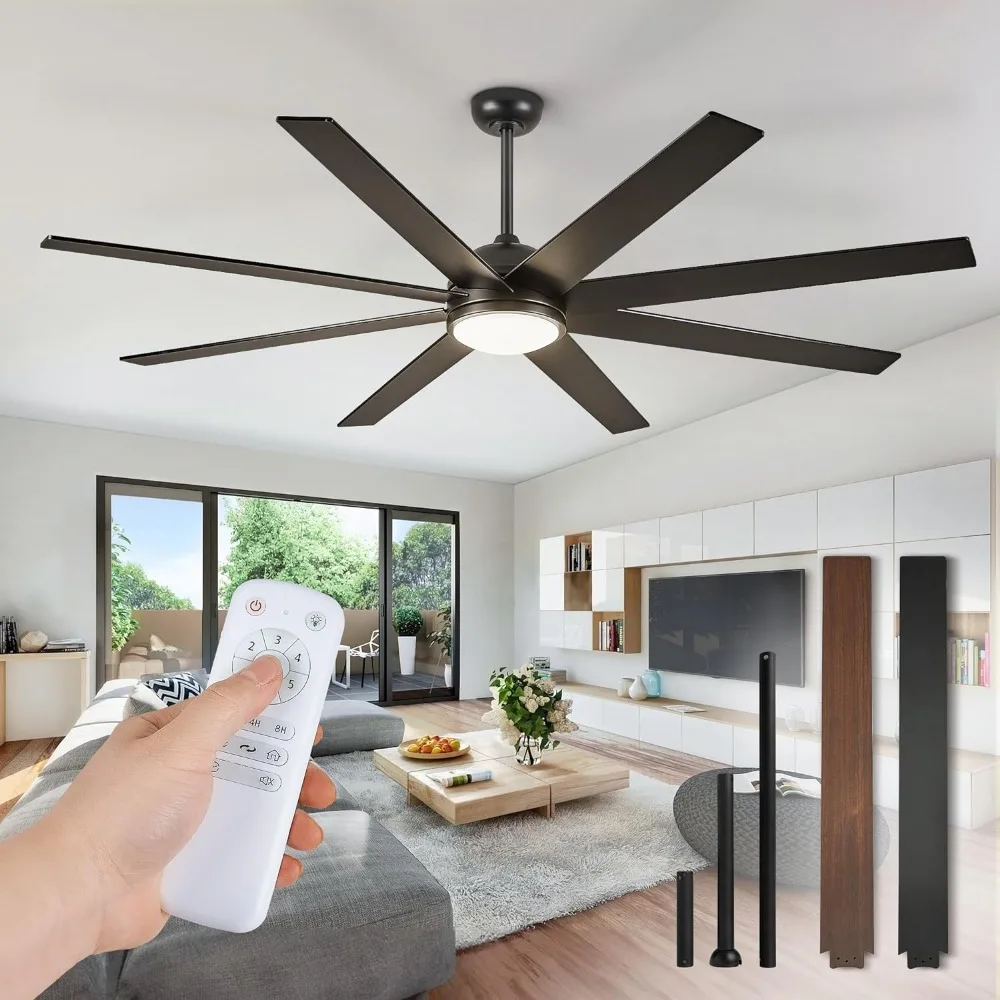 

65 Inch Ceiling Fans with Lights and Remote, Black Indoor/Outdoor Ceiling Fan with Quiet Reversible DC Motor, 6 Speeds, 3CCT