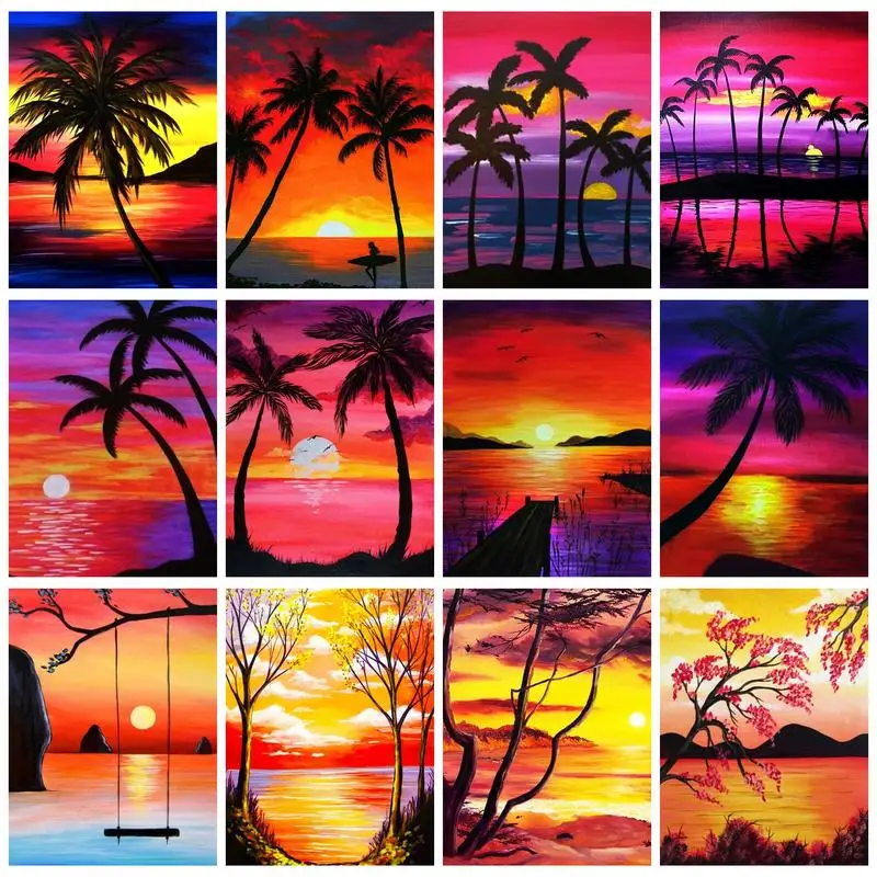 

PhotoCustom Modern Landscape Painting By Numbers Sunset Glow Canvas Handpainted Paint With Frame Wall Decor Living Room Gift