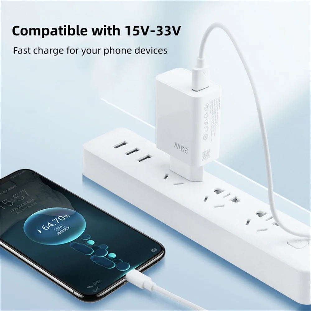 33W USB Fast Charger Quick Charge Mobile Phone Power Adapter For Xiaomi Redmi Note 13 12 11 10 iPhone Samsung EU/US Plug Charger