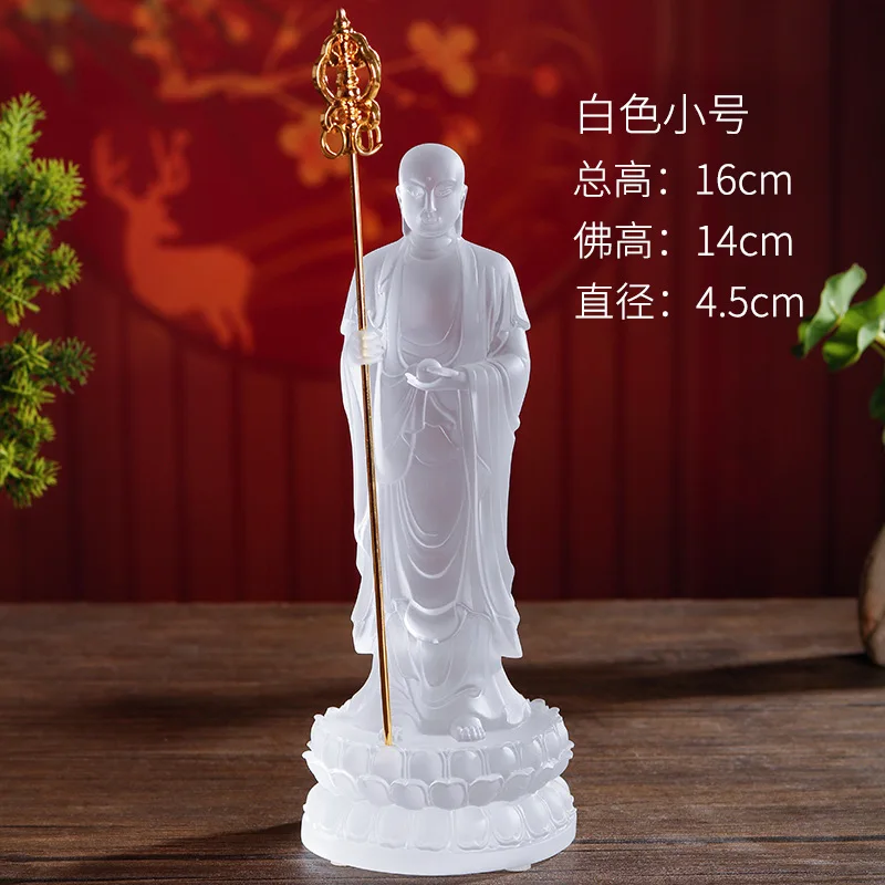 Statue of Ksitigarbha Bodhisattva Standing Posture Ancient Glazed Buddha Figurine Jiuhuashan Style Home Worship Ornament