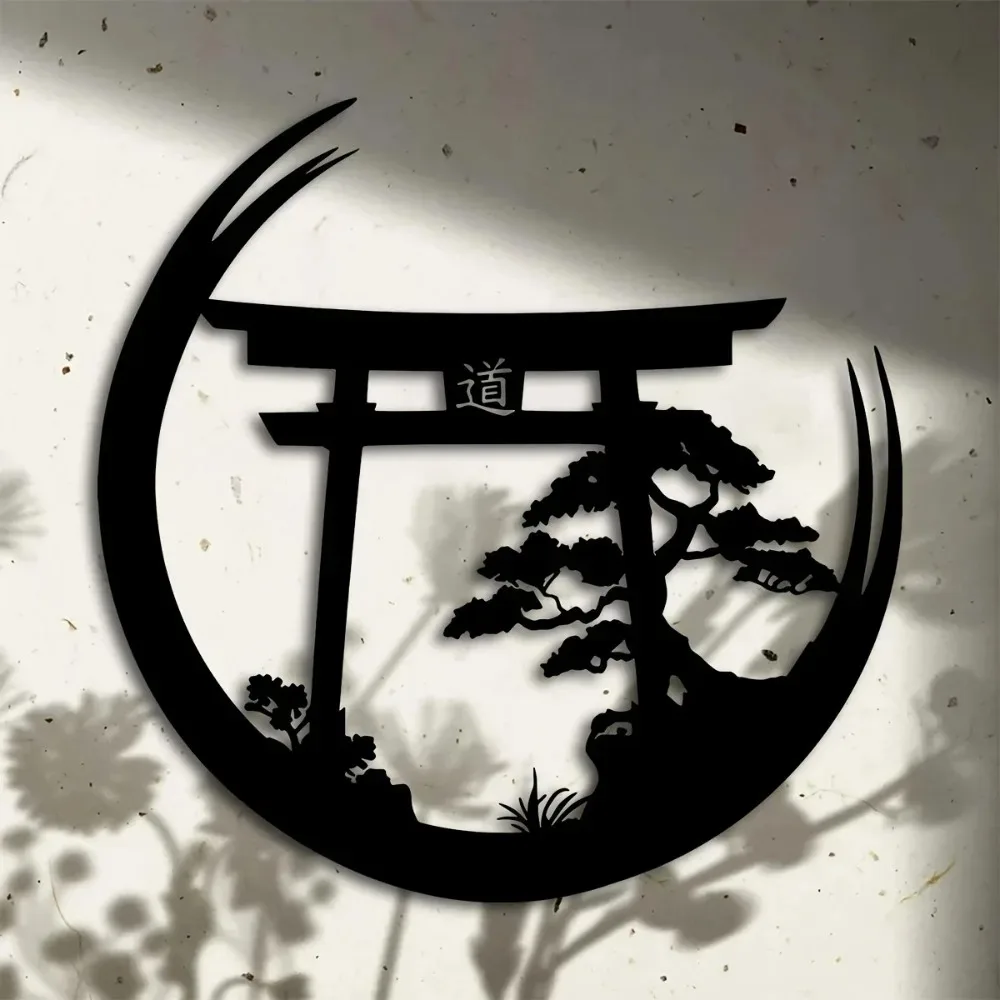 CIFBUY Iron Wall Decor Torii Gate Metal Zen Garden Potted Plant Hanging Sign Black Wrought Iron Living Room