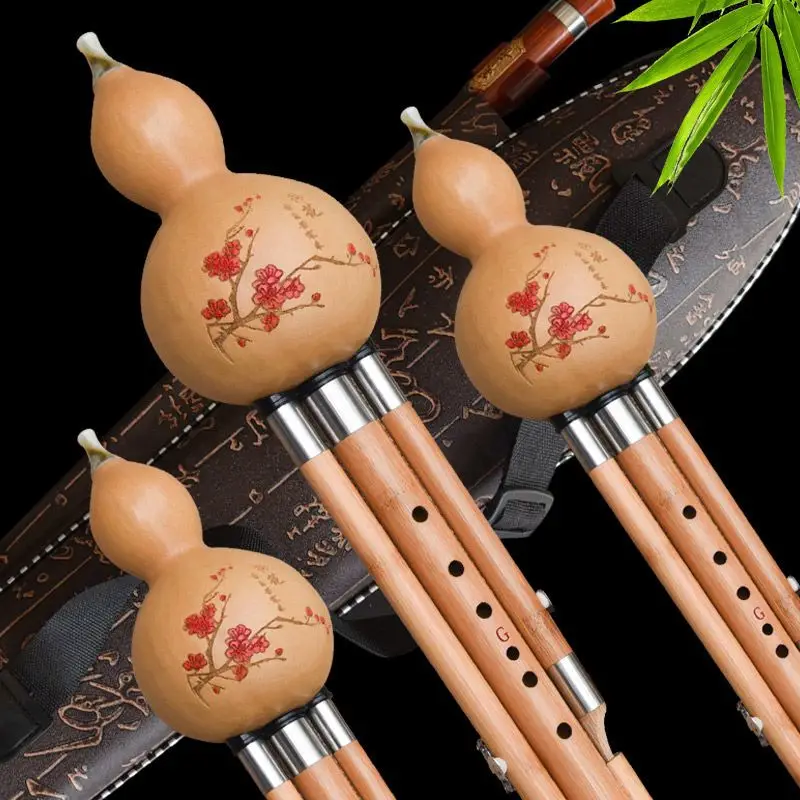 Double Tone Hulusi F/G/B Flat/C Key Adult Playing Gourd Cucurbit Flute Chinese Traditional Hulusi Detachable Musical Instruments