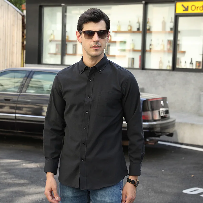 Hot-Selling Men's Zipper Shirt Oxford Fabric Hidden Zipper Fake Button Long Sleeve Casual Shirt for Men