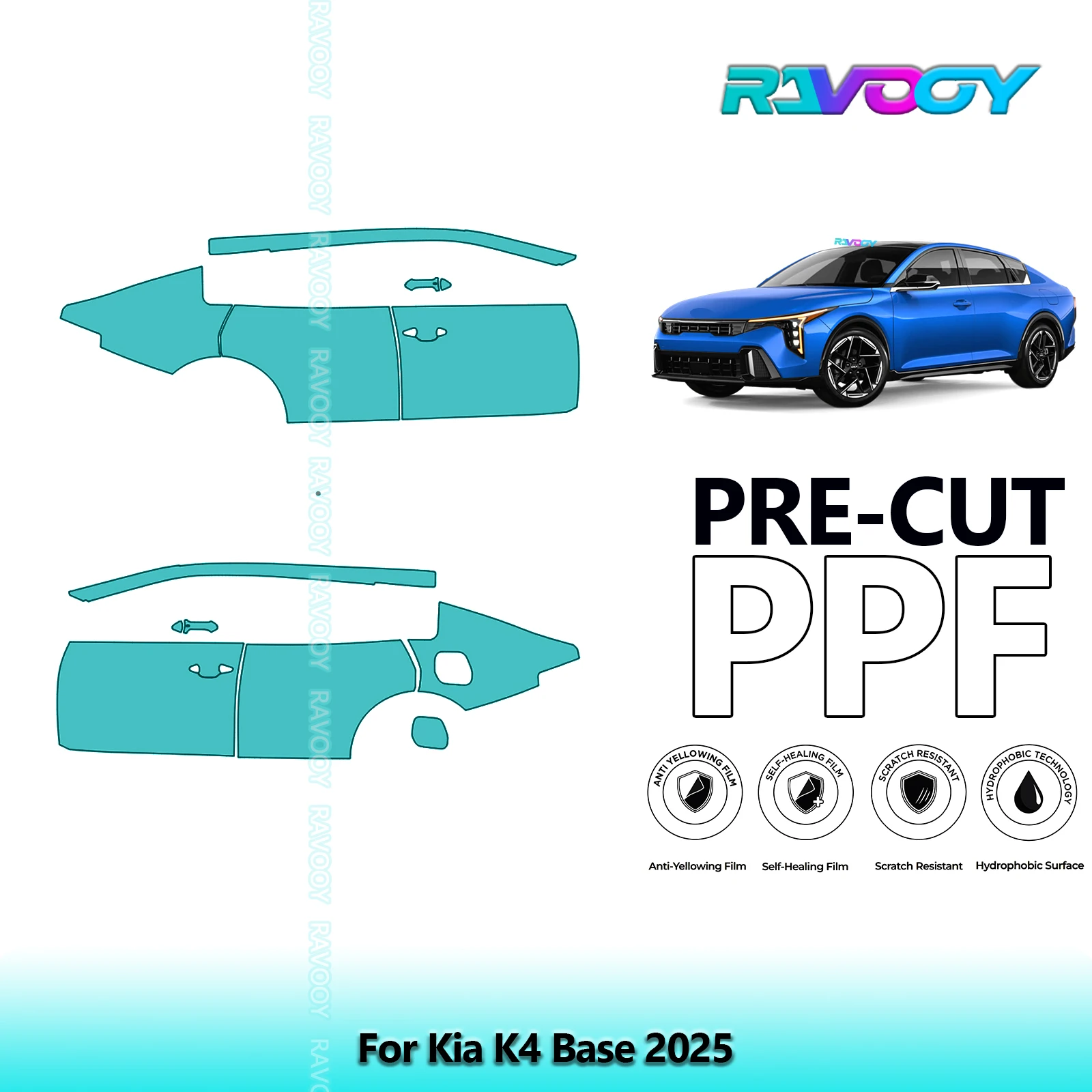 

For Kia K4 Base 2025 8.5mil Clear Matte Pre-Cut PPF Door & A/B Pillar Kit TPU Paint Protection Film Set