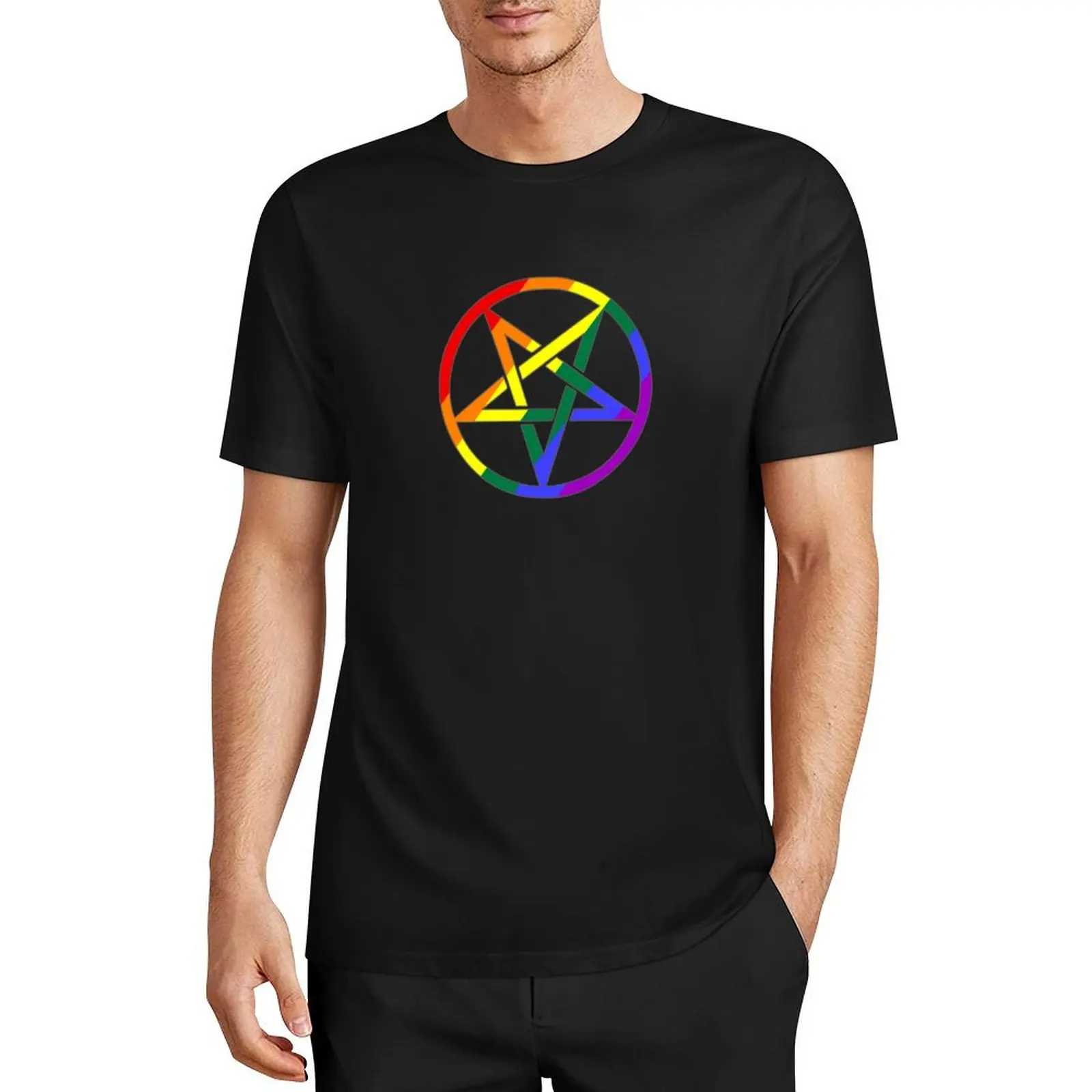 

Rainbow Pentagram Santanic Symbol T-Shirt oversized basketball graphic tees shirts graphic designer t shirt men