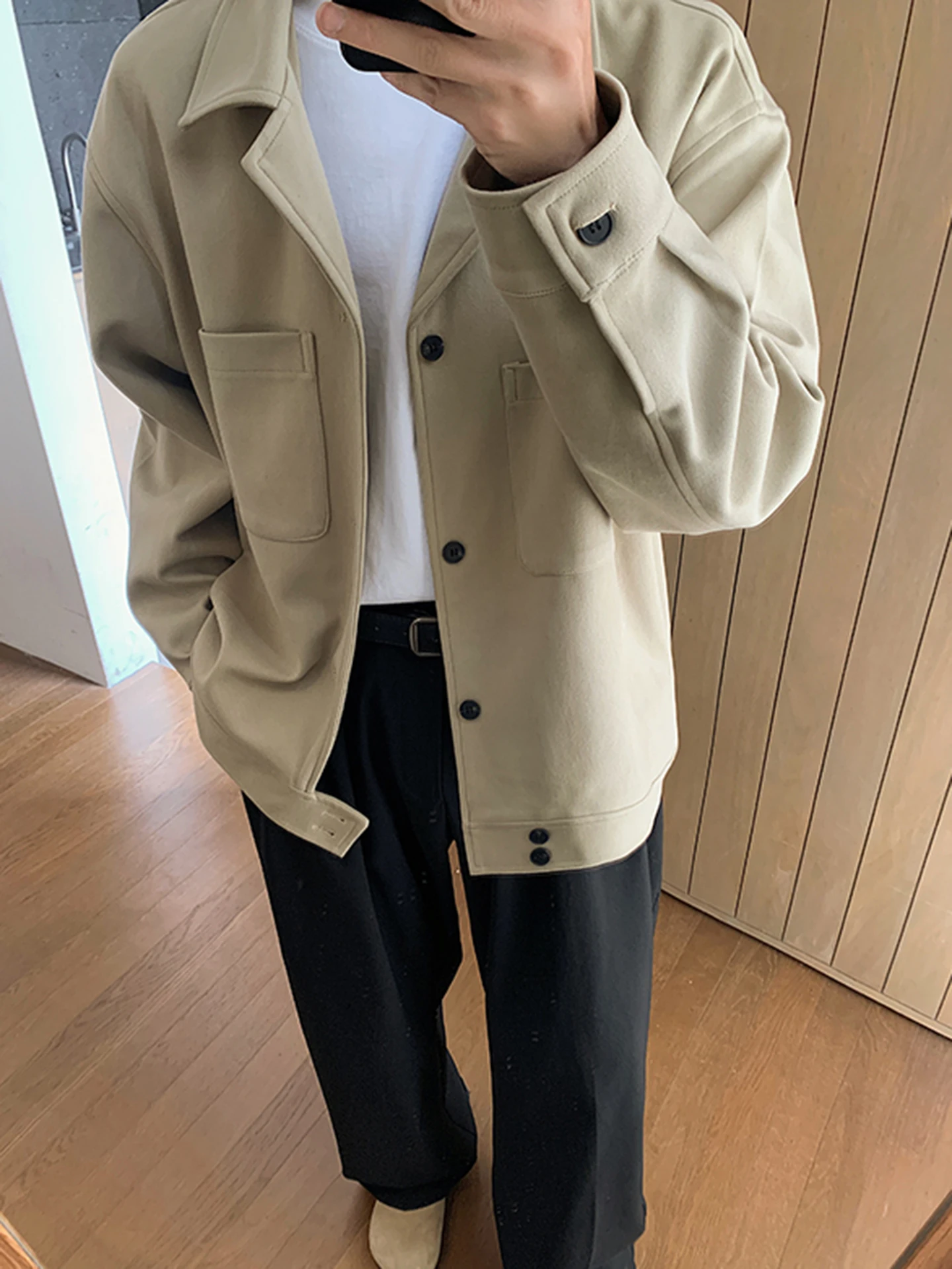 

Cleanfit Korean Sle ort Woolen Men's Jaet Autumn Winter Casual Faion Warmth Outerwear Button up No Inner ket