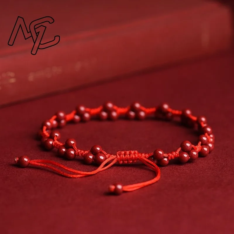 

Customized Natural Red Cinnabar 4mm Beads DIY Bracelet Jade Round Hand Weaving Jewellery Fashion Man Woman Luck Amulet New