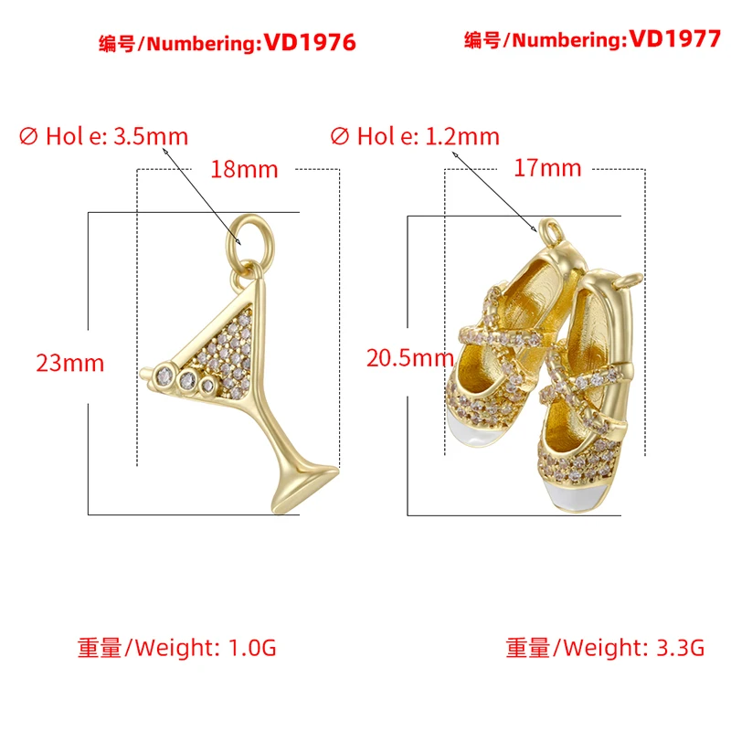 Sweet Enamel Drip Glaze Ballet Shoe Wine Glass Charms Copper Metal Pendant Women's Handmade Jewellery Accessories:VD1976 VD1977