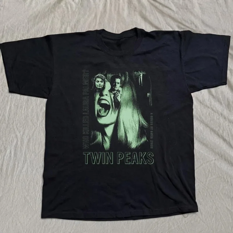 Black Pattern T-shirt, Twin Peaks Town, David Lynch TV Drama Theme Men's T-shirt New Dark Aesthetics Art Printed Retro T-shirt