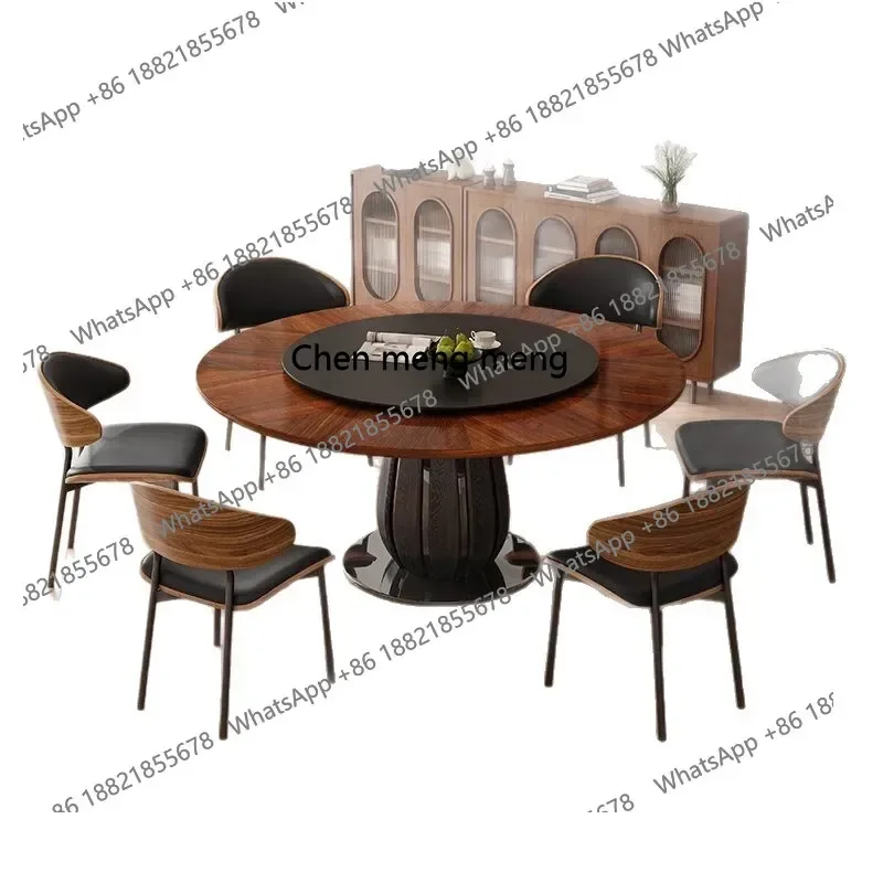 중세 스타일, 원목 식탁과 의자 원형 테이블 고급 가정용 소형 아파트, 회전판이 있는 복고풍 H
