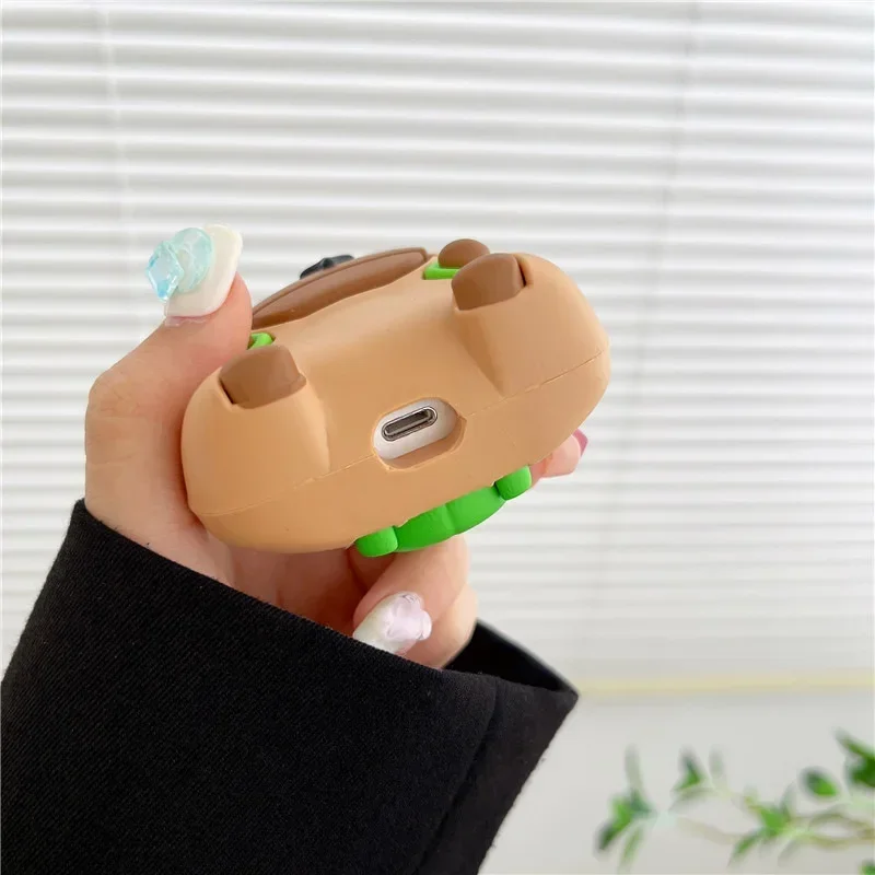 Capybara casing ransel kartun AirPods, casing penutup pelindung Earphone kotak pengisi daya Bluetooth Earbuds 1 2 3 Pro Pro2