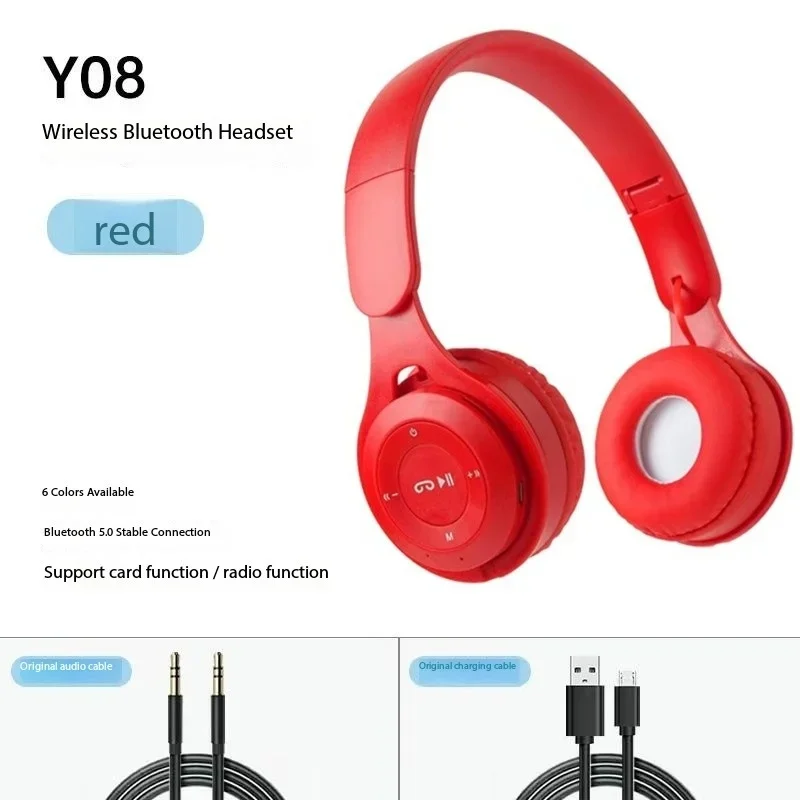 Y08 Headphone Earphone Wireless Headphones Stereo Foldable Sport Gaming Macaron Headphones for Android IOS Bluetooth Headset