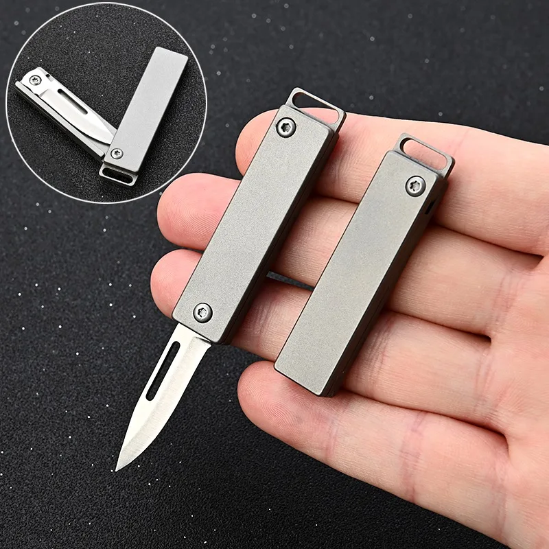 Titanium Alloy Mini Folding Knife Spin Handle Cutter Portable Keychain Pocket Knife Unboxing Multifunctional EDC Tools Gift