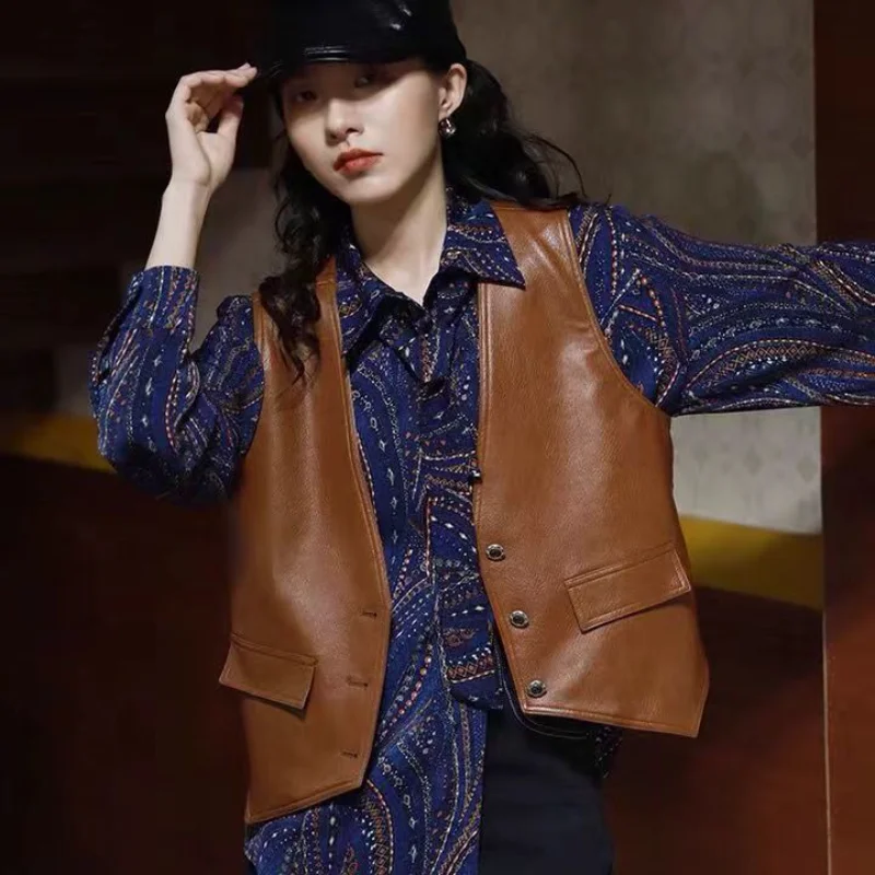 Leather Vest Women's Temperament Vest Vest Outside Wearing Casual Short PU Leather Jacket