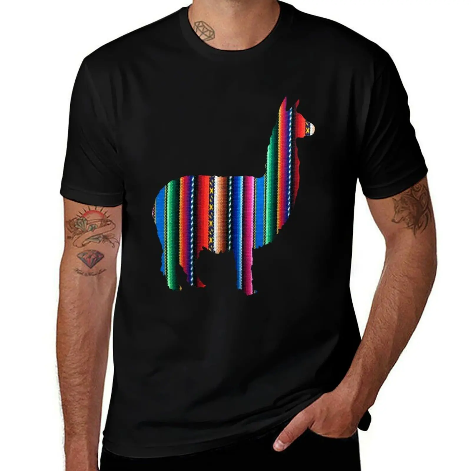 Llama Textile Design Inca Ink Original South American Inca Textile BG T-Shirt Plus Size Loose Short Sleeve Top