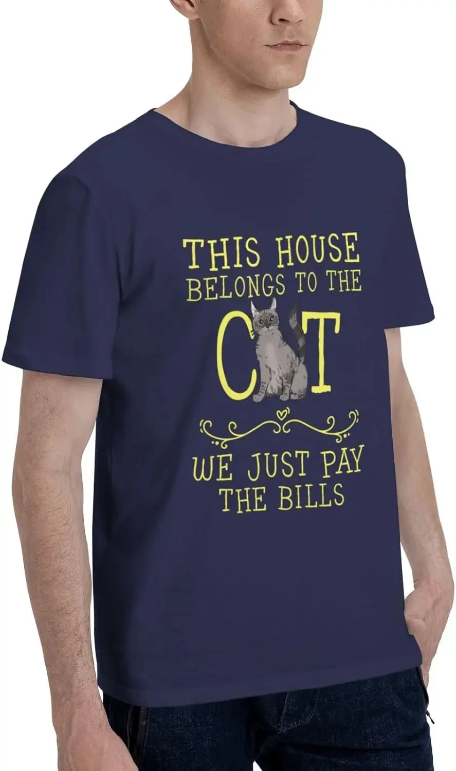 Adult Unisex Short Sleeve T-Shirt Classic Fit Crew Neck Soft and Comfy This House Belongs to The Cat We Just Pay The Bills