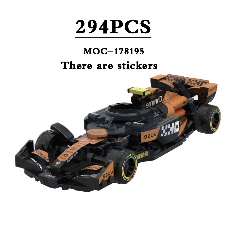 Building Block MOC-178195 MOC-F1 Racing MCL38 Small Car Toy, Assembly Model 294PCS Kids Birthday Gift Christmas Toy DIY Gift