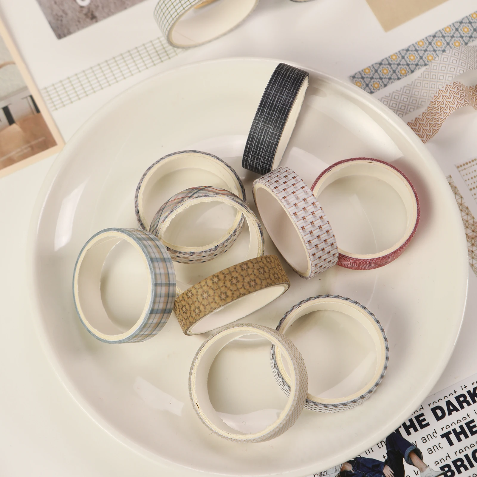 5pcs Striped Grid Basic Solid Color paper Washi Tape Adhesive Tape DIY Scrapbooking Sticker Label Masking Tape