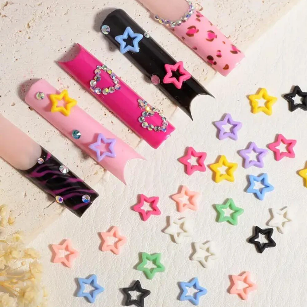 50 stuks Macaron Hollow Love Star Nail Art Charms 3D Gemengde Hars Leuke Liefde Hart Ster Kawaii Bulk Manicure Decoratie Onderdelen Accesso