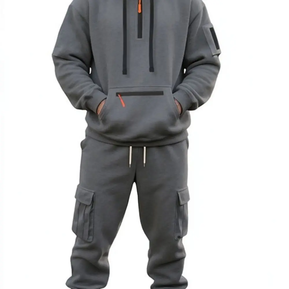 Mens Oversized Winter Tracksuit Fleece Hoodie Cargo Pants Set Casual Sportswear Loose Fit Training Jogging Activewear Clothing