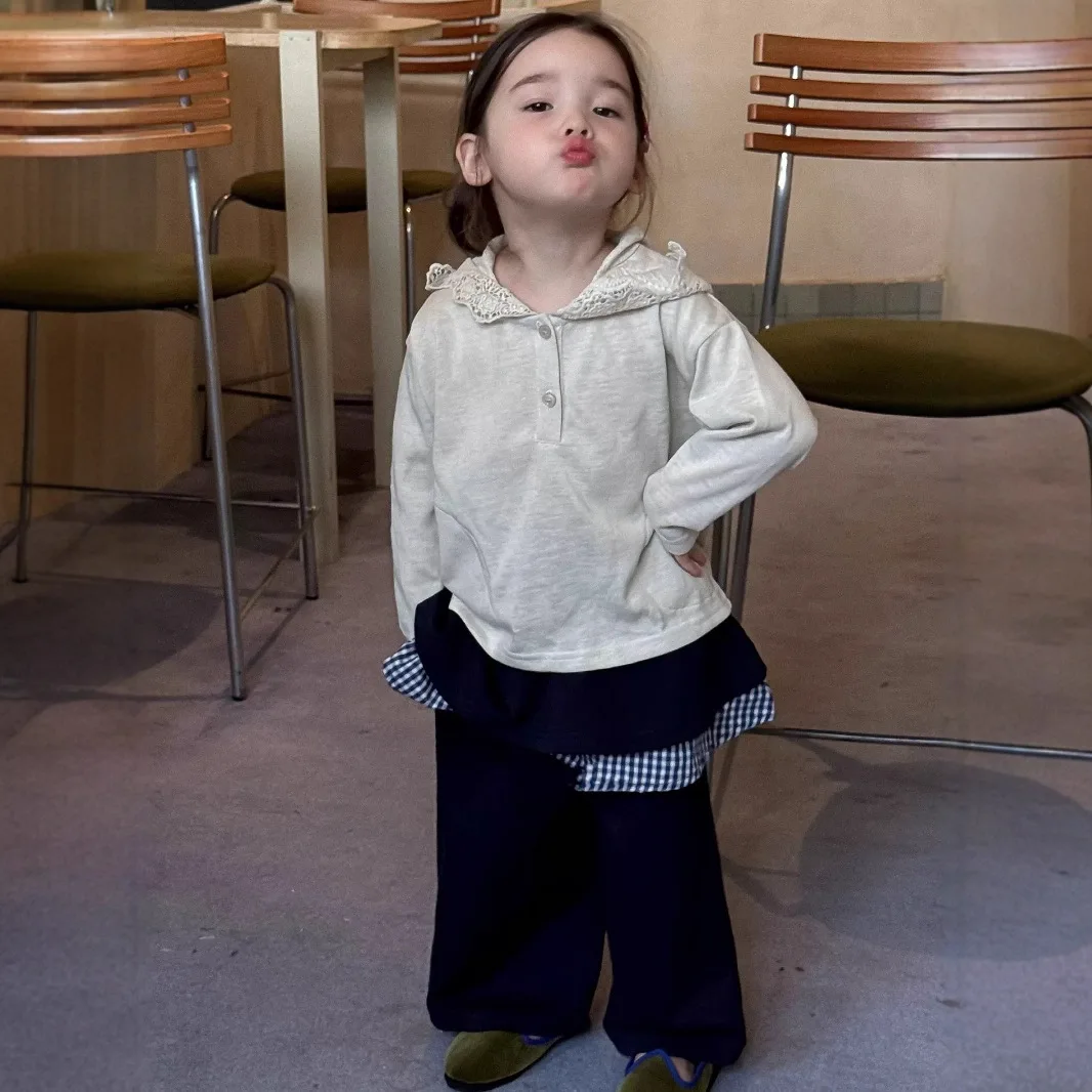 

2025 New Girls' Sweatshirt Autumn Hooded Lace Base Jacket Casual Top