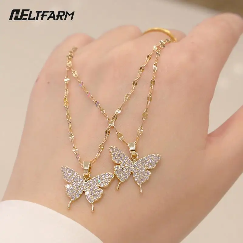 1pc Korean Fashion Golden Pendant Butterfly Necklace for Women neck chain Stainless steel Jewelry Female Wholesale Dropshipping