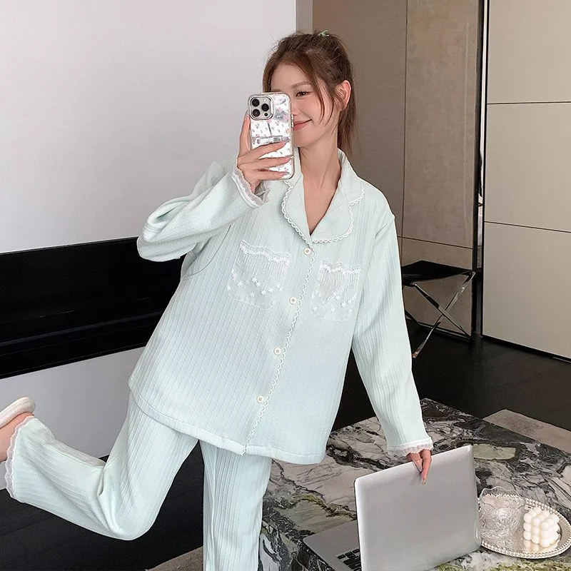 Autumn Winter Pregnant Women's Pajamas Thickened Air Cotton Confinement  Plus Size Maternal Postpartum Breastfeeding Loungewear