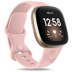 TPU Flower Engraved Band For Fitbit Versa 3/Versa 4 Strap Bracelet Sport Watchband For Fitbit Sense/Sense 2 Wristband Accessory