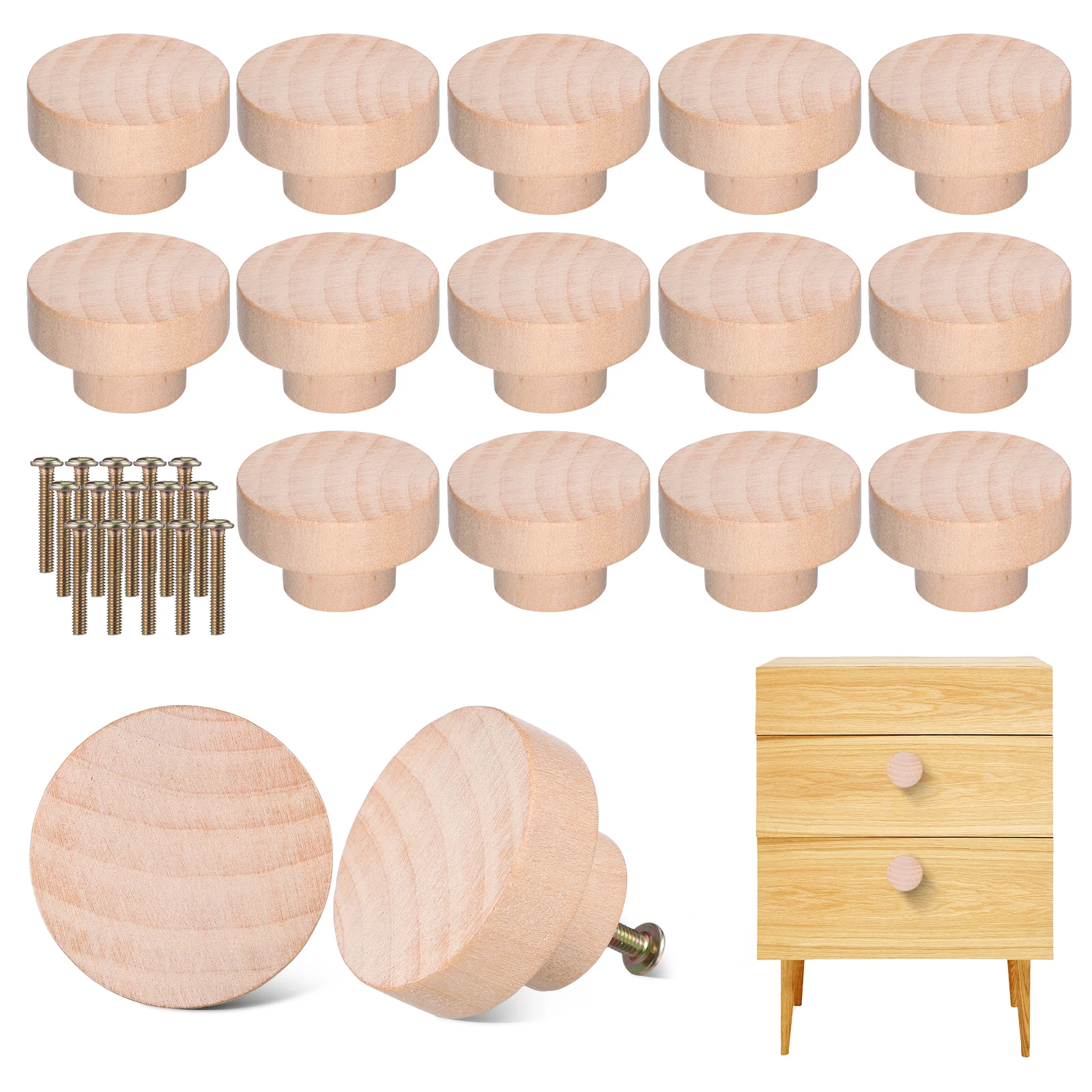 

16 pcs Wooden Cabinet Knobs 40Mm Wood Dresser Knobs Minimalist Round Pulls For Drawer Closet Furniture Decorative Handles