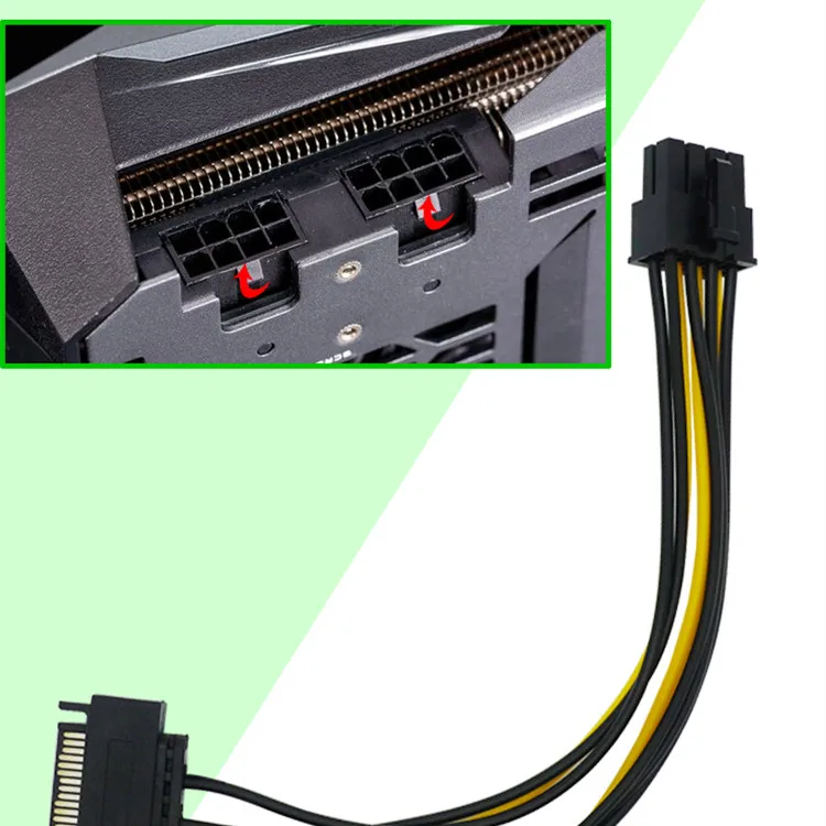 Kép Mới SATA 15pin Sang 8pin(6 + 2) video Thẻ Powr Cáp 20Cm PCI-E Nguồn SATA 15Pin Sang 8 Pin Cáp