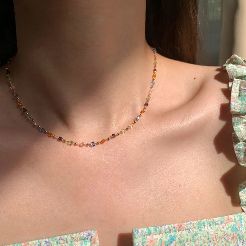ZAKOL Einfache, modische, bunte, quadratische Acryl-Perlenkette, Vintage-Kristall-Halskette für Frauen, Party-Schmuck – Detail 2