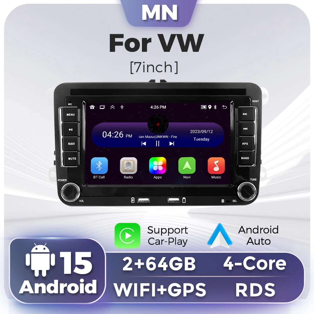 

2026 New Android 15 Car Radio Wireless Carplay For Volkswagen VW CC Passat B7 Polo Golf 5 6 Jetta mk5 mk6 With USB RDS GPS Audio