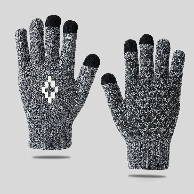 Drei-Finger-Touchscreen-Handschuhe, rutschfeste Silikon-Strickhandschuhe, Herren-Fahrradhandschuhe, Winter-Outdoor-Sport-Fahrradhandschuhe