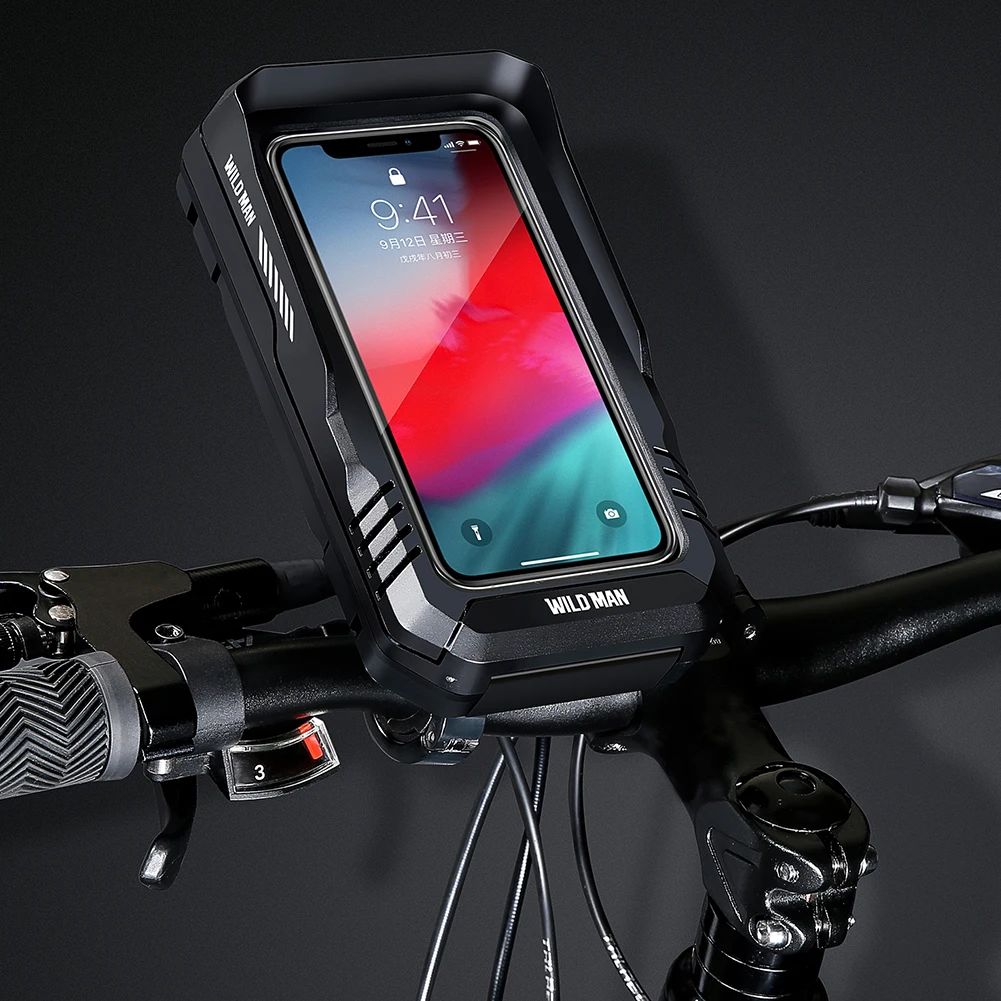 WILD MAN Lenker-Fahrradtasche 0,6L Handyhalterung Wasserdicht Touchscreen-fähig Schnellverschluss für Elektroroller Motorrad