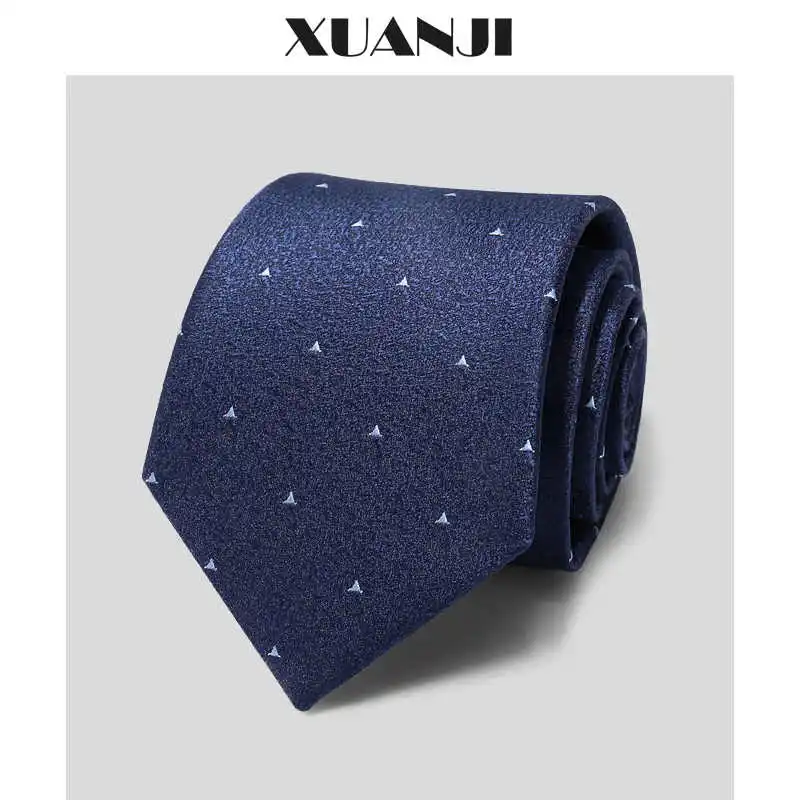 

High quality dark blue small triangle tie men's business party formal dress 8cm professional work style Cravat with Gift