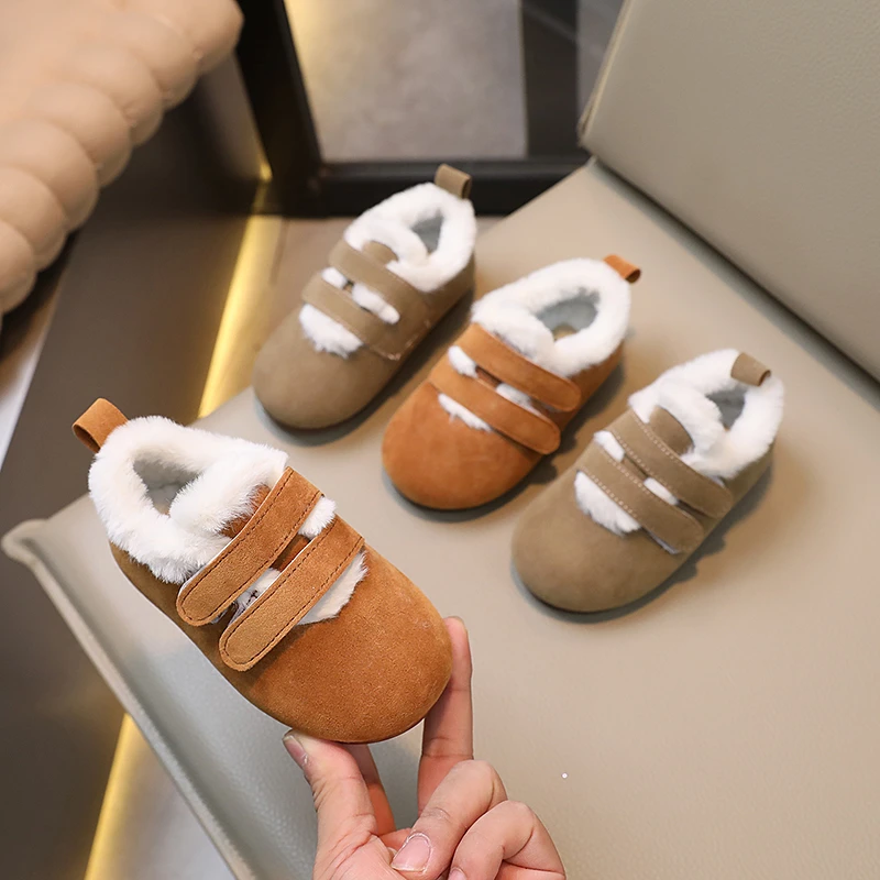 

2025 New Children's Cotton Shoes Padded Thickened Boys Girls Walking Shoes Soft Bottom Non-slip Kids Fur Shoes Детская Обувь