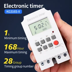 KG316S 220VAC 25A Digital Timer Switch Automatic Electronic Programmable Relay Week/Day/Minutes/second 168 Hours Time Control