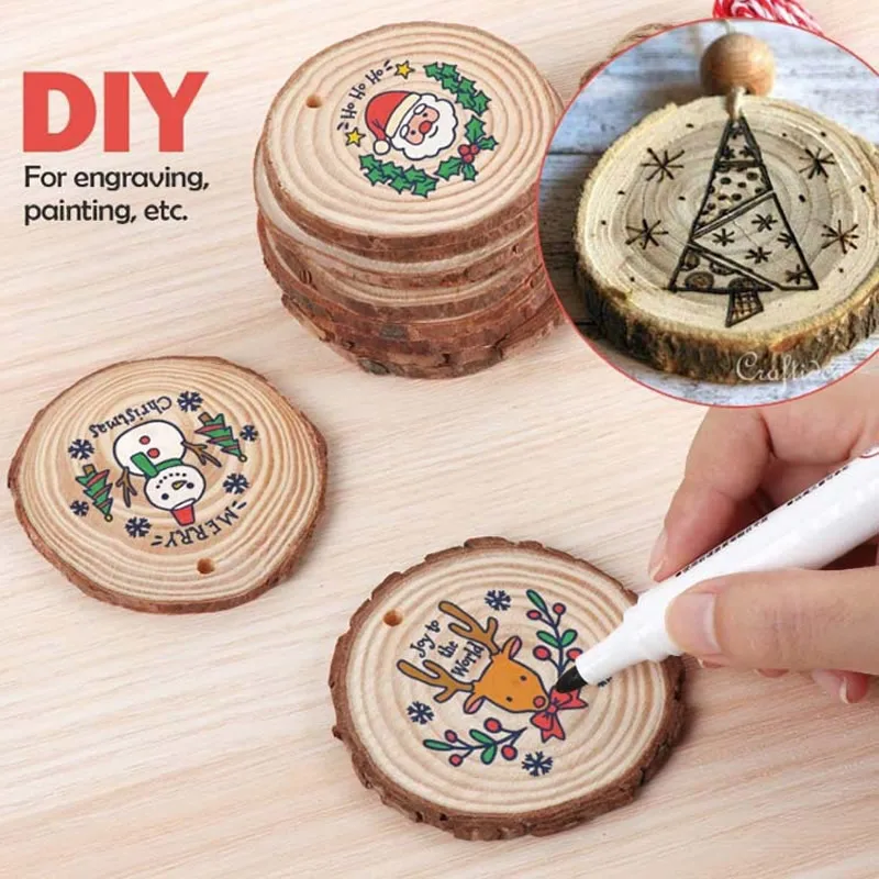 

5pcs Thick Natural Pine Round Unfinished Wood Slices DIY Crafts Christmas Wedding Party Kindergarten Painting memento