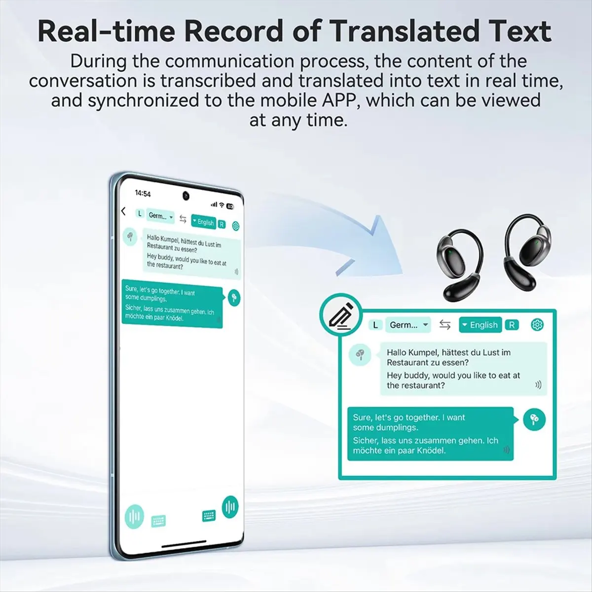 DT81 V18 Language Translator Earbuds 150 Languages High Accuracy AI Wireless Instant Translator Device BT Earphones Black