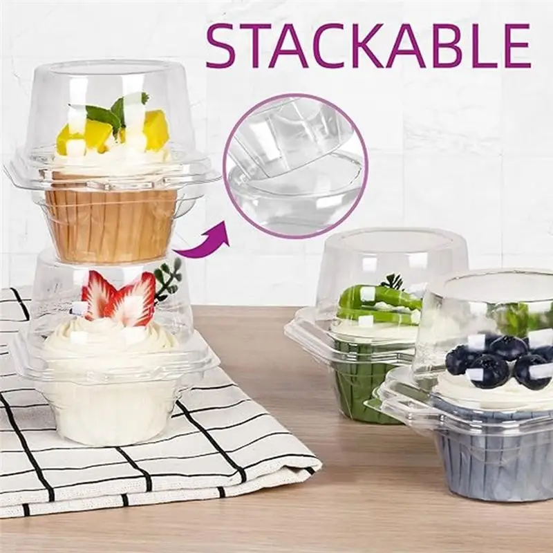 NEW HOT In Stock-100 Pcs Individual Cupcake Containers Set Kit Cupcake Holders With Lid, Single Compartment Muffin Carrier