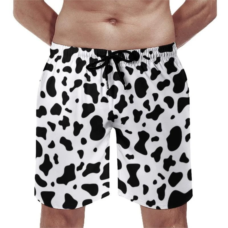 Cow Pattern Funny Print Beach Short For Men Contrast Color Design Loose Animal Cosplay Board Shorts Hip Hop Humour Summer Trunks