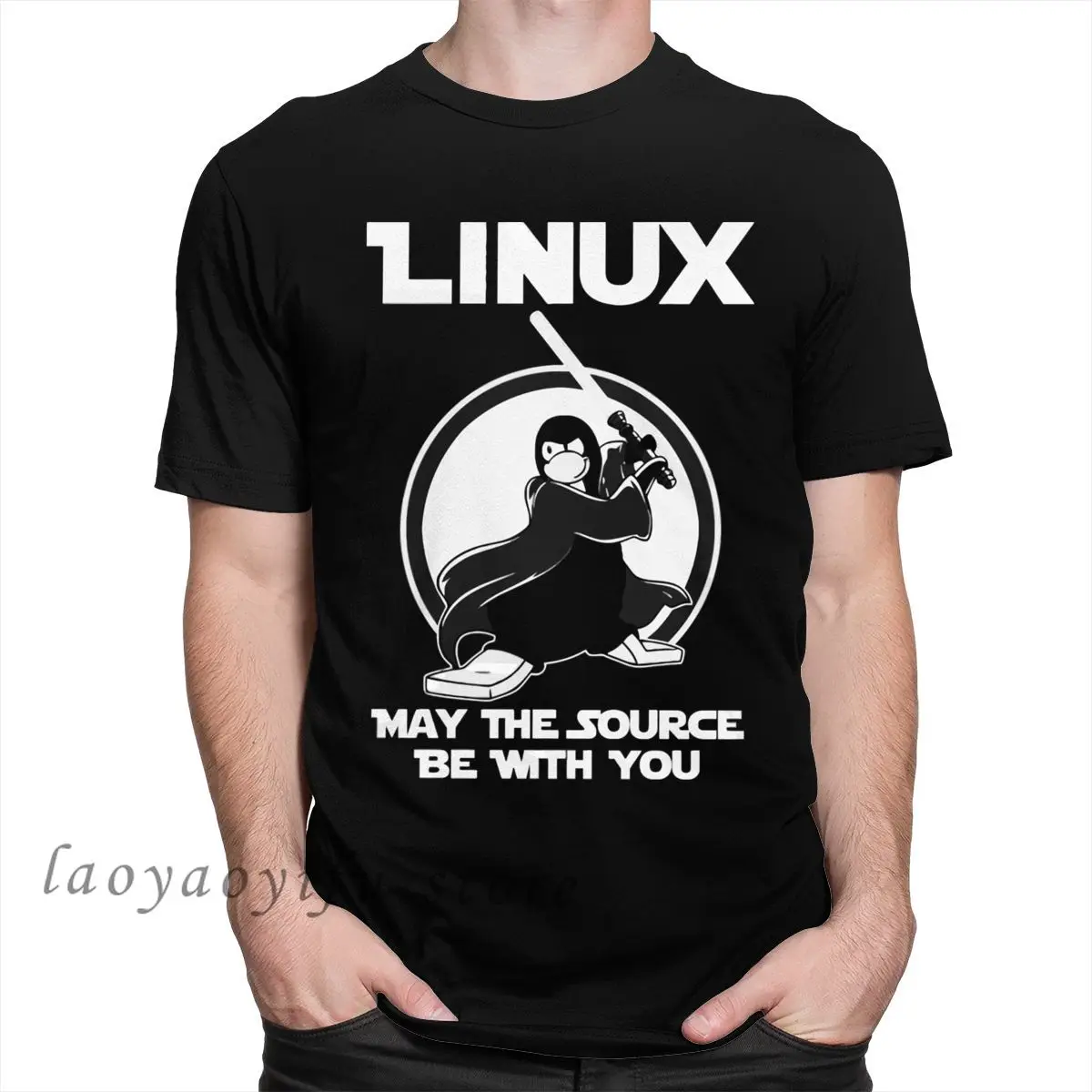 Programmer, Computer Developer, Hobbyist, Male T-shirt,Cartoon Version of Linux,Source Code is with You,Casual Fashionable Shirt