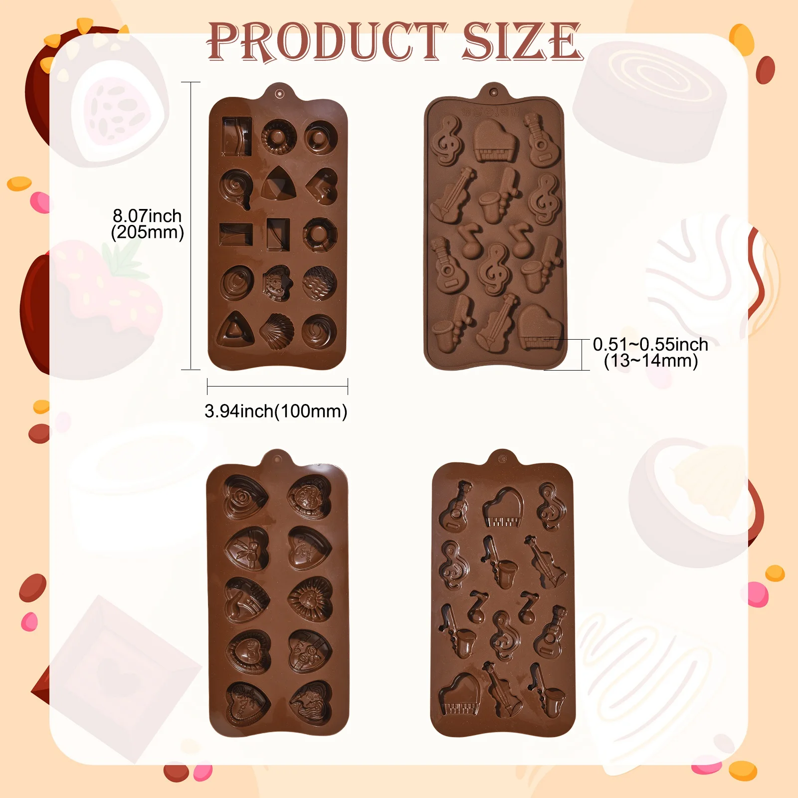 4Pcs DIY Baking Silicone Molds 4 Styles Chocolate Candy Silicone Molds for Cake Wedding Party Decor