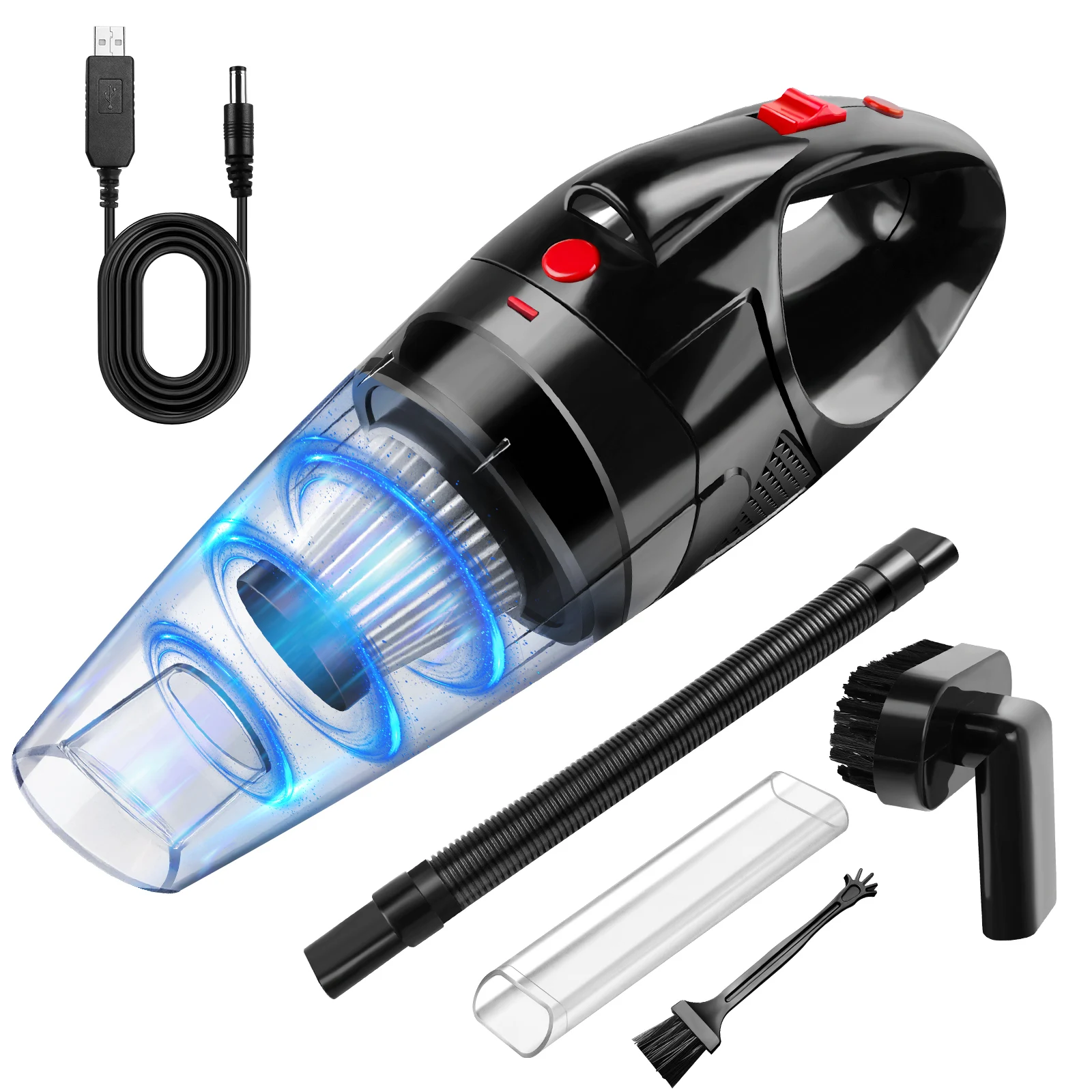 3-in-1-Handstaubsauger, kabellos, 8000 Pa Saugkraft mit LED-Licht, waschbarer Filter für Auto, Zuhause, Sofa, Teppich