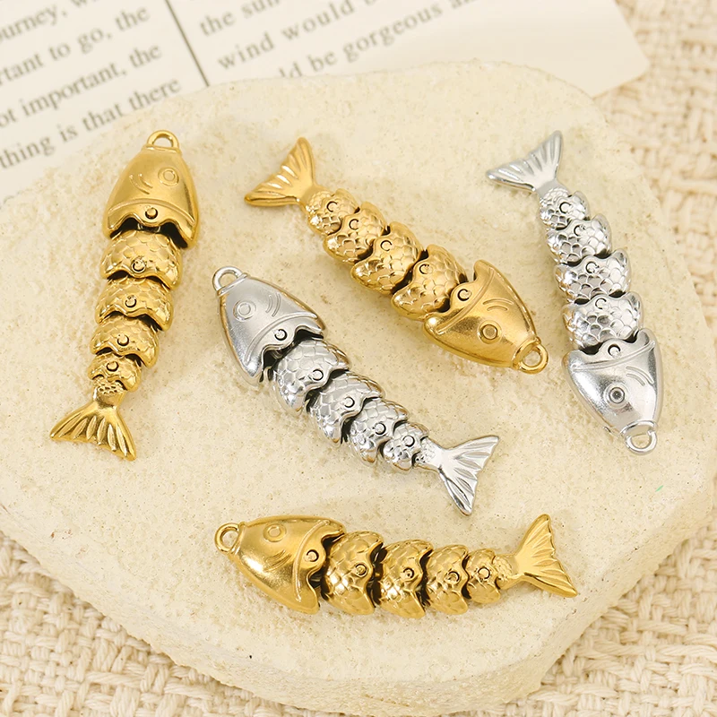 2pcs Stainless Steel Articulated Swinging Fish Charm Koi Fish Pendants for Necklace Jewelry Earrings Making Supplies Accessories view 2