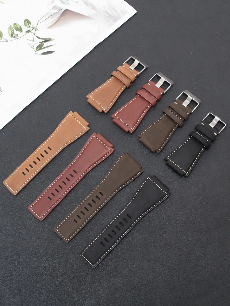 For BR Bell ROSS BR01 BR03 Series Retro Matte Leather Watch with Male 24mm
