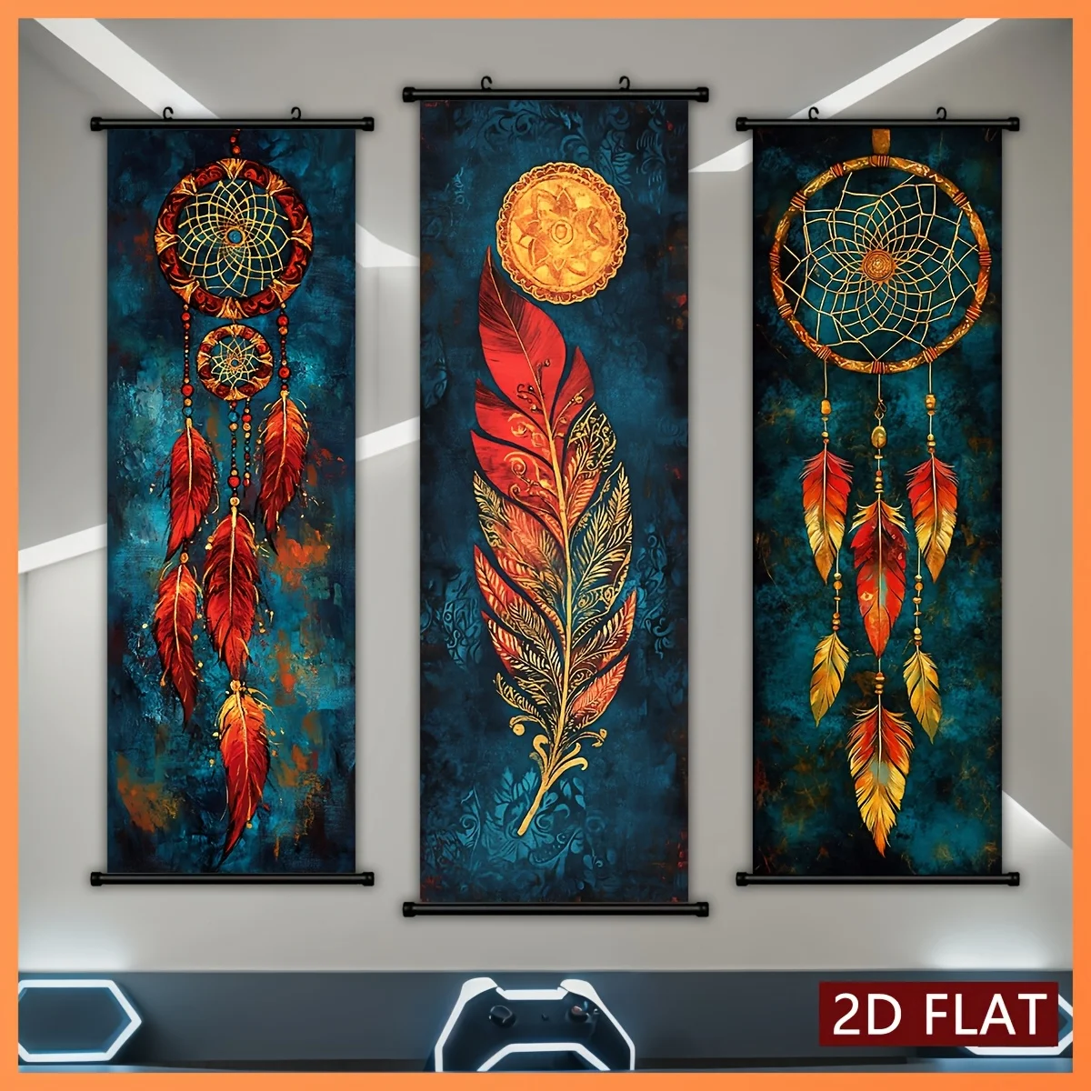 Bohemian Dreamcatcher Scroll Tapestry Vintage Feather Hanging Painting Fabric Poster Decoration Living Room Home Room Decor